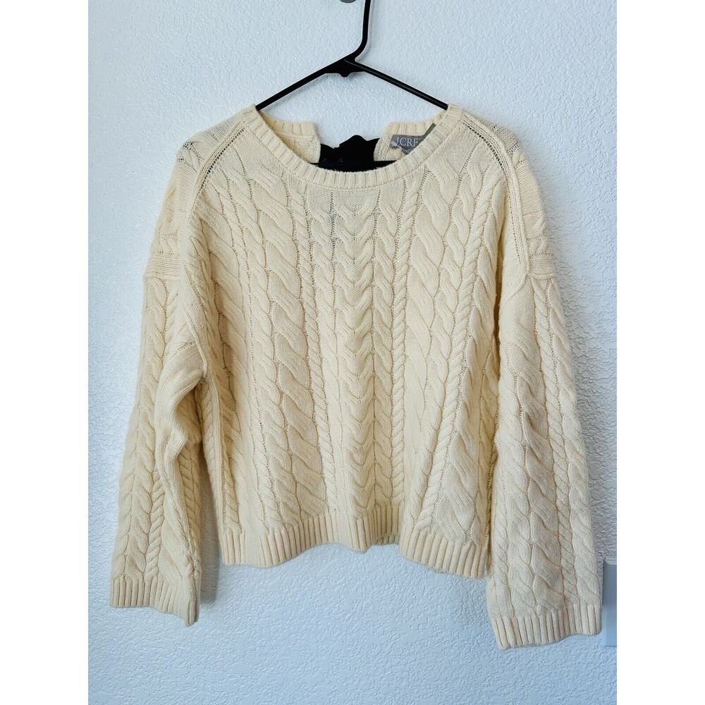 NWT J. Crew Natural Cream Beige Black Bow Neck Wool Blend Sweater Size Small